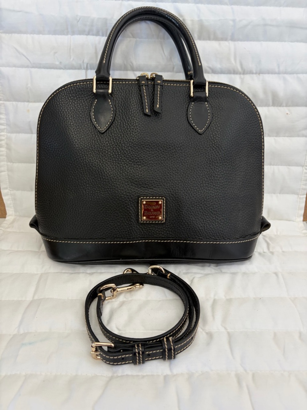 Dooney & Bourke Black Pebble Leather Dome Satchel with Removable Strap